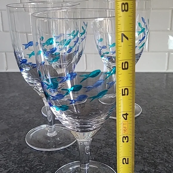 Barstow Cut Glass Blue and Turquoise Fish Goblets - Set of 4 - Picture 7 of 9